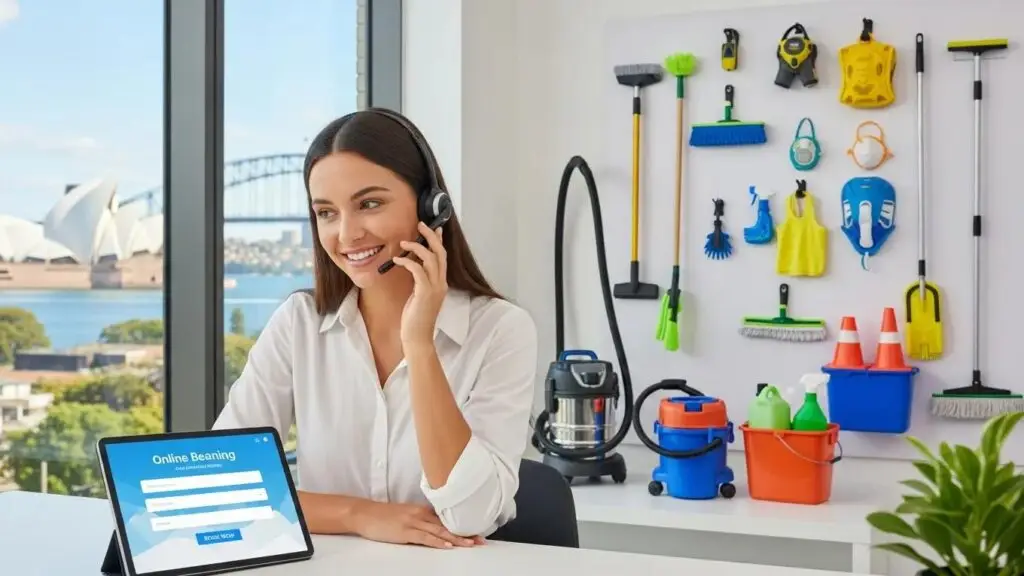 Customer service focus in booking builders cleaning services, depicting professional and friendly communication